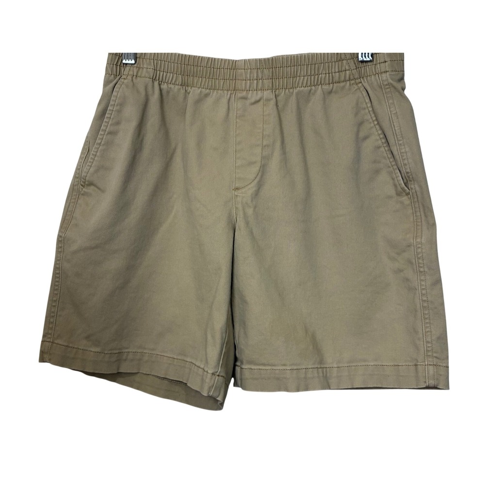 Lands End Womens Khaki Chino Shorts Mid Rise Elastic Waist Tan 517770 Size 4